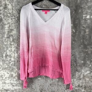 Lilly Pultizer Size M Ombre V Neck Outdoor Casual Sweater Pink Long Sleeve